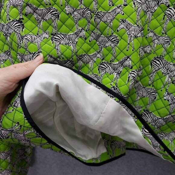 Maggy L Womens Quilted Silk Jacket Size 10 Zebra Print Green & White - Picture 3 of 4